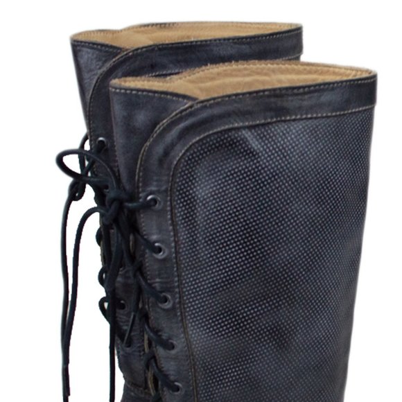 BED STU Empress Black Rustic Wedge Lace-Up Distressed Leather Tall Boots - Picture 7 of 16